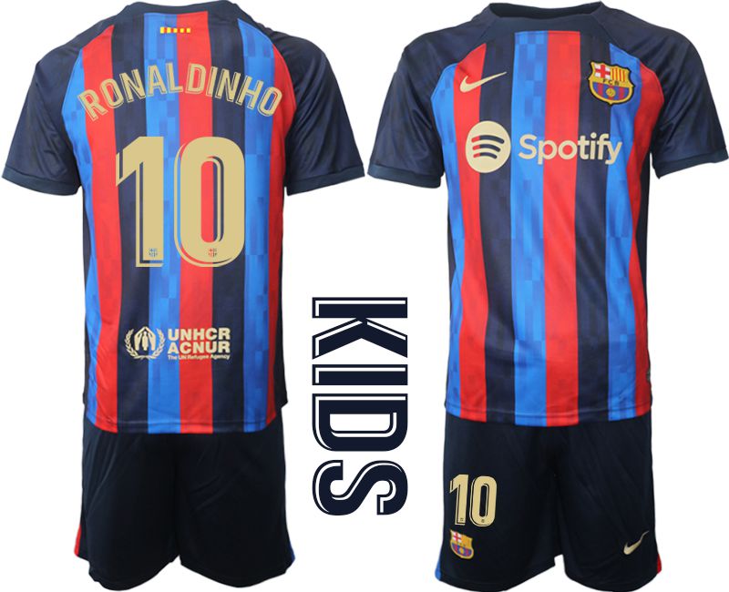 Youth 2022-2023 Club Barcelona home blue #10 Soccer Jersey1